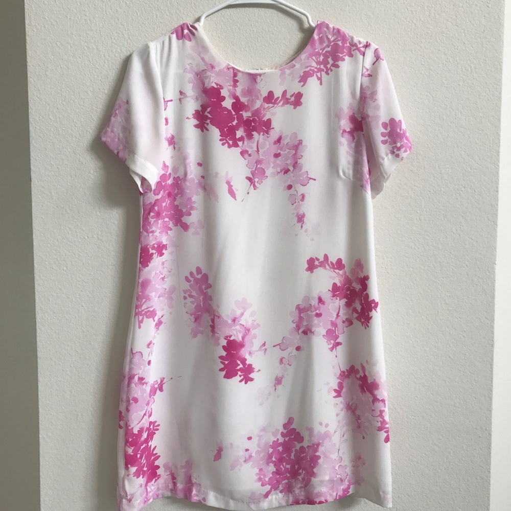 White and pink floral shift dress
